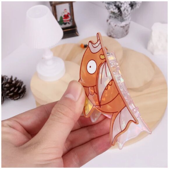 Magikarp Pokemon Cartoon Acrylic Hair Claw Orange Fish Clip - Picture 2 of 4
